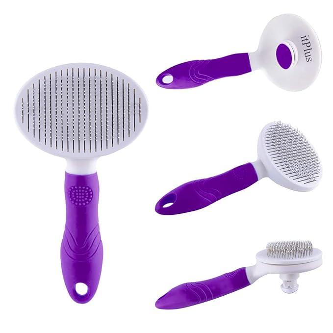 Cat Grooming Brush, Pets Skin Friendly Self Cleaning Slicker Massage Brushes for Shedding Dogs Cats Hair Gentle Remove Loose Undercoat with Long or Short Hairs for All Fur Type- UPGRADED