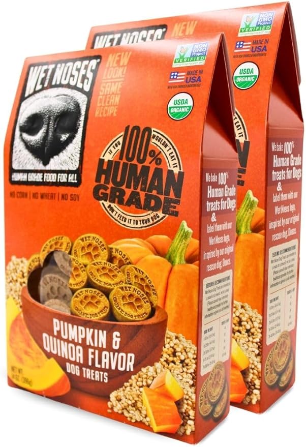 Organic Crunchy Dog Treats – for All Pet Sizes, Breeds – All-Natural Puppy Treat, Senior Dog Snack – 100% Human-Grade – Delicious Chews for Dogs – Pumpkin & Quinoa, 14 Oz (2-Pack)