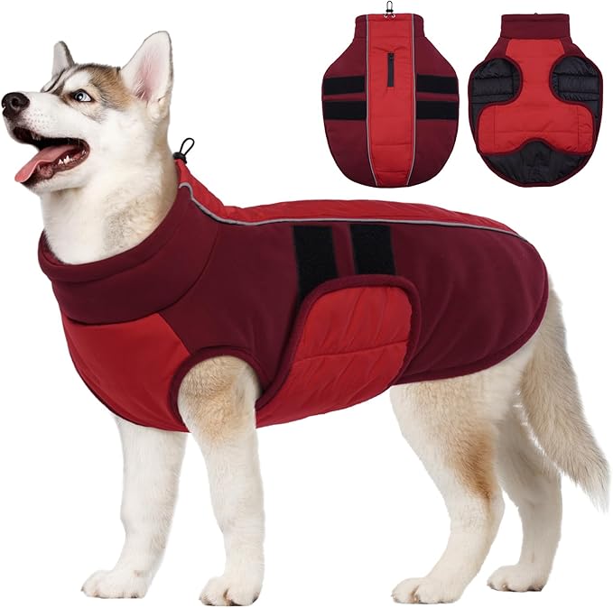 Kuoser XXXL Dog Coat, Dog Jackets for Large Dogs, Reflective Pet Winter Coat Cold Weather Coats, Doggie Snow Jacket Warm Apparel Clothes for Great Dane, Red XXXL