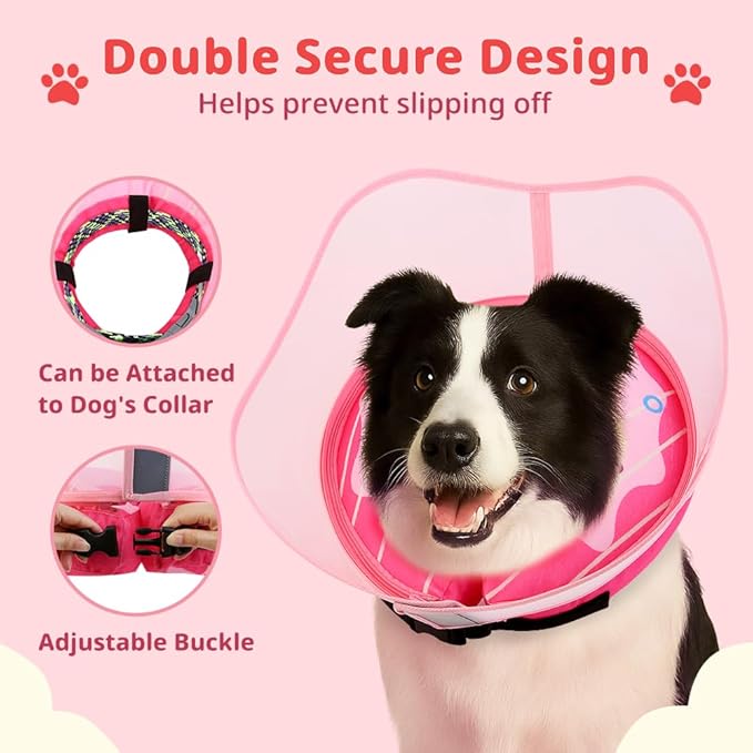 Soft Dog Cone Collar, Inflatable Donut Cones Alternative After Surgery for Large/Medium/Small Dogs to Stop Licking, Elizabethan Neck Ecollars of Shame with Anti-Lick Shield, XL Comfy Pillow Recovery
