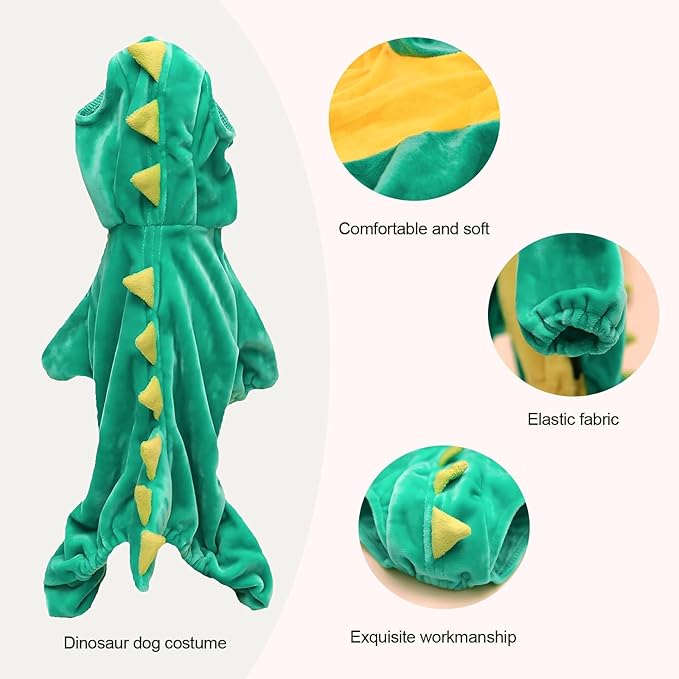 Hotumn Dinosaur Dog Halloween Costume Pet Dino Hoodie for Small Dogs (Large, Green)