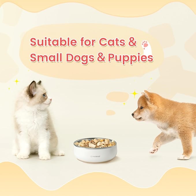Pawaii Small Dog Bowls, 12 oz. Food Water Bowl Designed for Puppies and Cats with Non-Slip Rubber Base, Upgraded Metal Insulated, Double Stainless Steel Bowls