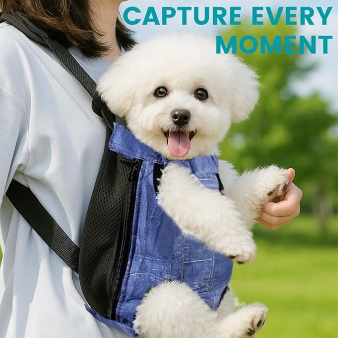 Dog Backpack Carrier, Front Pocket for Essentials, Pet Sling Front Backpacks for Small Medium Dogs 7-11 Lbs, Legs Out, Adjustable Wearable Puppy Chest Travel Bag, Easy-Fit for Hiking/Walking/Camping