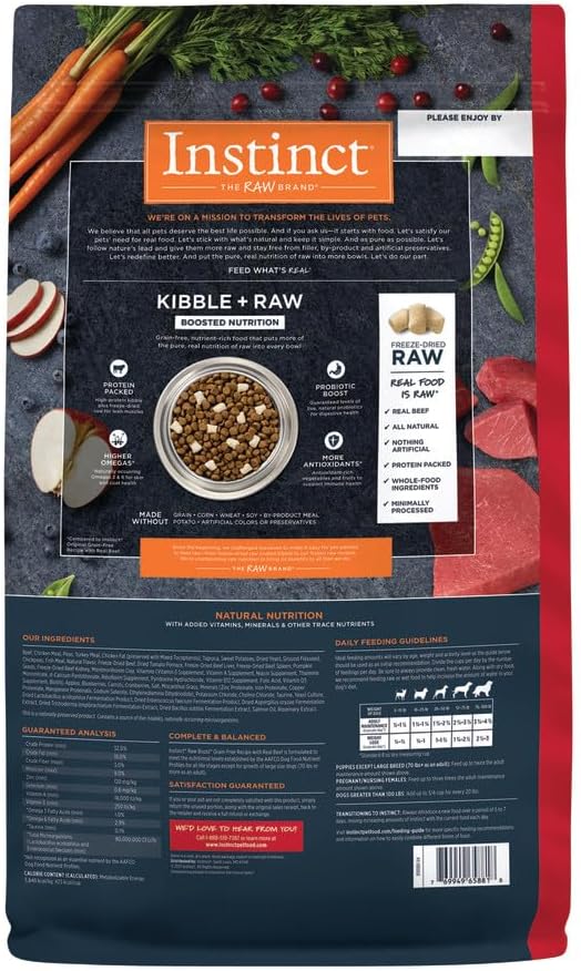 Instinct Raw Boost, Natural Dry Dog Food with Freeze Dried Pieces, High Protein, Grain Free Recipe - Real Beef, 10 lb. Bag
