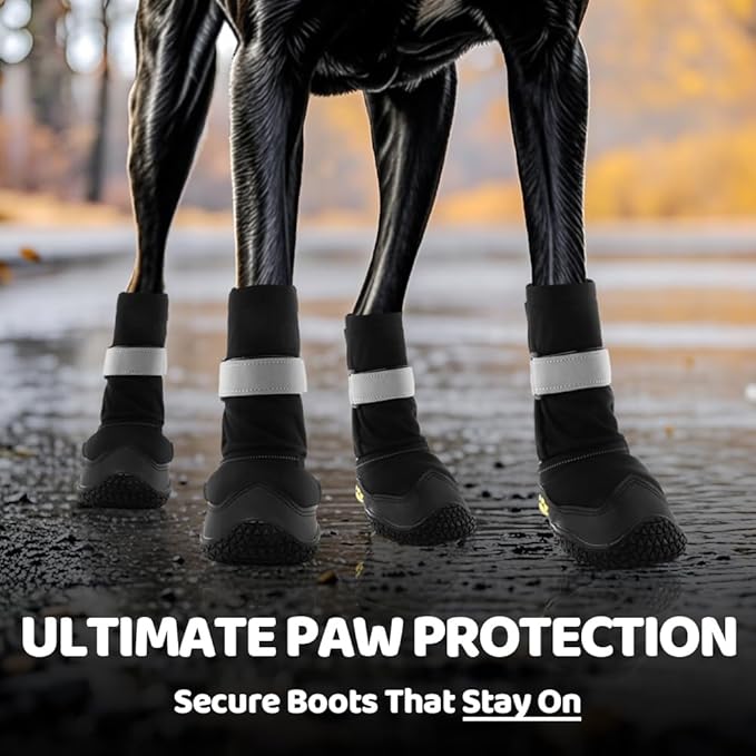 Hcpet Dog Shoes, Dog Boots & Paw Protectors for Winter Snowy Days, Rainy Weather, Outdoor Anti-Slip Sole Dog Booties for Hardwood Floor Black-Leg 3