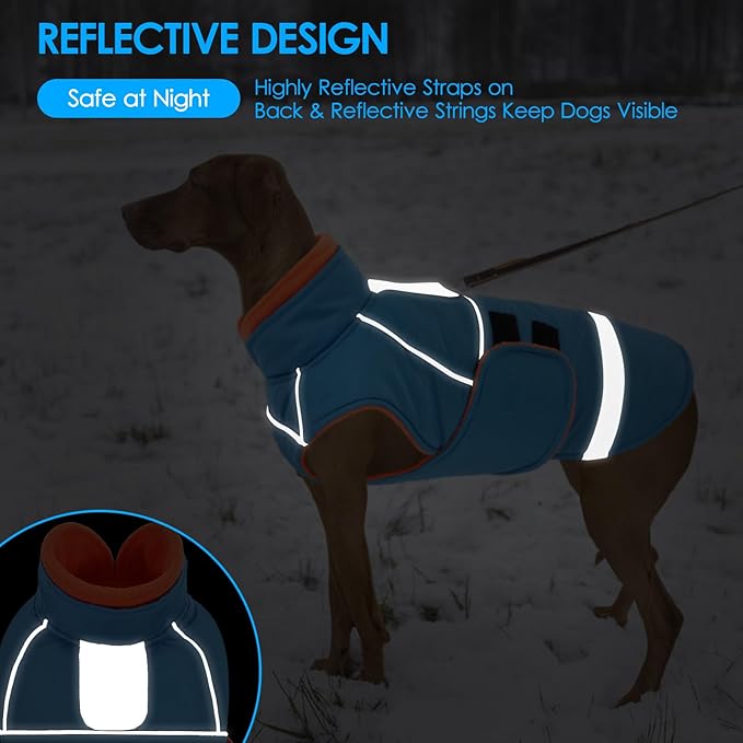 KOESON Dog Coat for Large Dogs, Warm Dog Winter Coat Cold Weather Jacket with Leash Hole & Reflective Straps, Waterproof & Windproof Pet Puffer Jacket, Adjustable Fleece Vest for Pitbull, Turquoise L