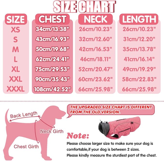 EMUST Dog Vests for Winter, Fleece Lined Dog Coat for Cold Weather Warm Pet Jackets for Small Medium Large Dogs, Pet Dogs Apparel for Cold Weather, Pink, XXXL