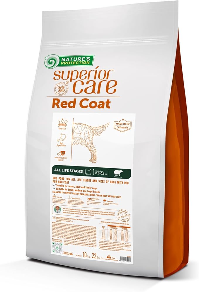 Nature's Protection Superior Care Grain-Free Dry Dog Food - High Protein, Coat Shine Dog Food for All Breeds Red Coated All Life Stages Dogs, Fresh Pet Meal, Lamb, 22 lb