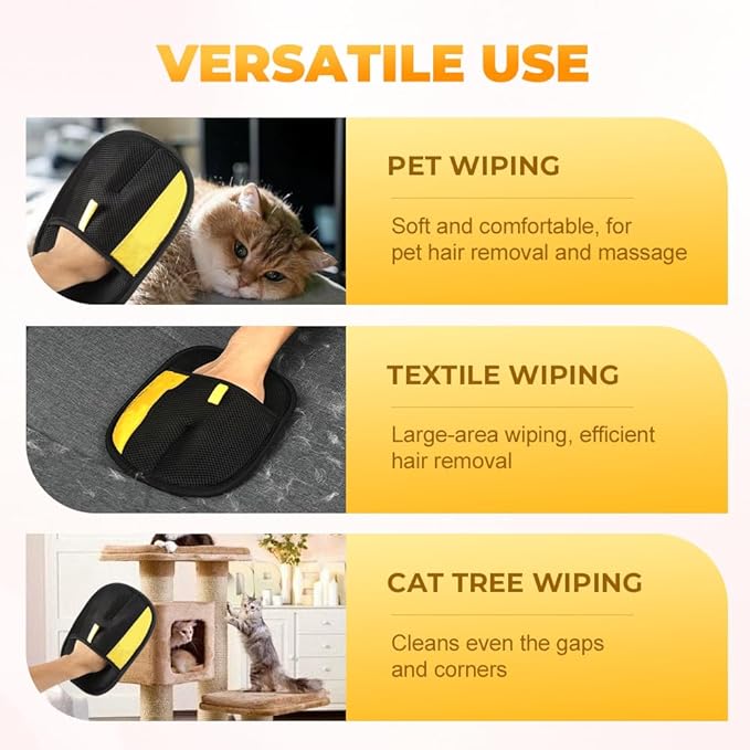 Pet Hair Removal Glove for Cats & Dogs, Upgraded Thickened Double Sided Grooming Glove, Powerful Cat Grooming Gloves, Reusable Hair Remover Glove for Couch, Furniture, Carpet, Curtain (1pc)