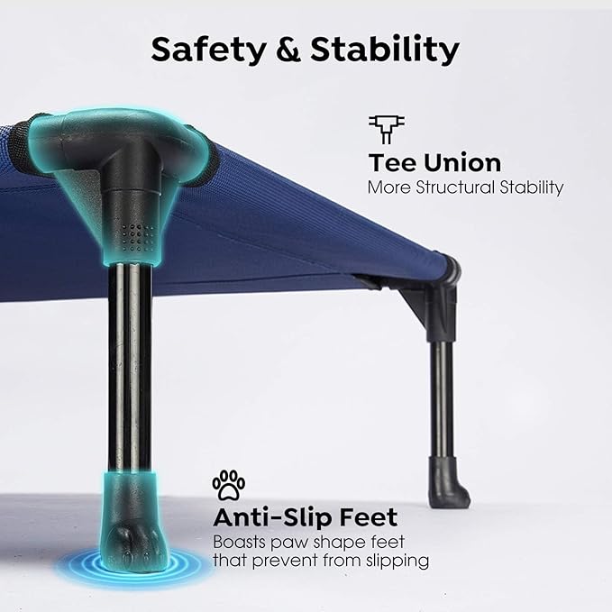 Veehoo Outdoor Elevated Dog Bed Large Sized Dogs, XXL Cooling Raised Dog Cots Beds Training Platform Off Ground Hammock with Breathable Mesh, No-Slip Feet, 59"x37.5", Blue