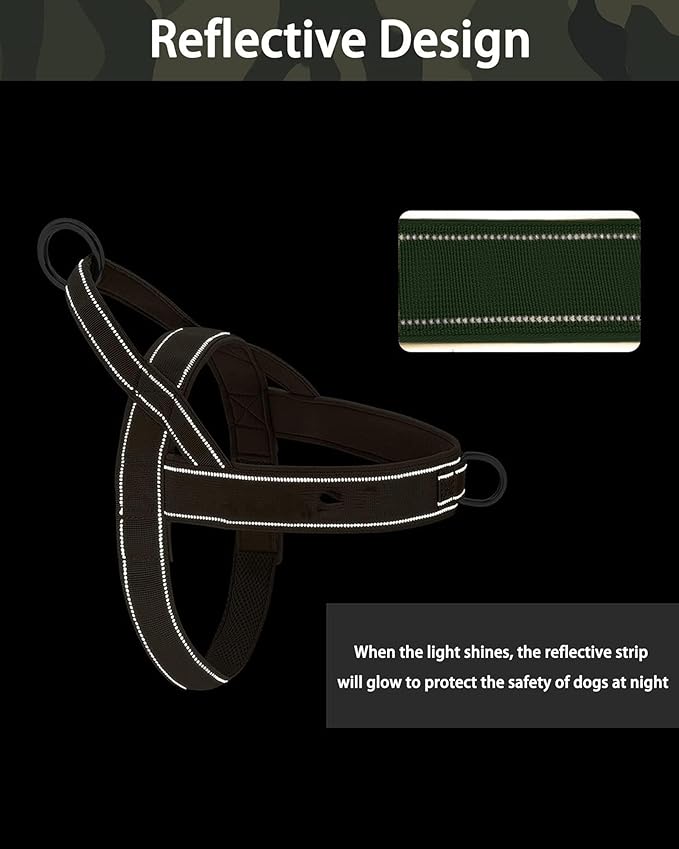 Green No Pull Dog Harness for Small Medium Large Sized Dog, Reflective Escape Proof Adjustable Dog Harnesses with 2 Patch, M