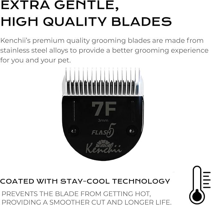 Kenchii Professional Dog Clipper Blade Flash 5 Pet Hair Clipper - Detachable Stainless Steel Blades for Dog Grooming - Hair Clippers & Accessories Pet Shaving Blades. (KEFB5-7F)