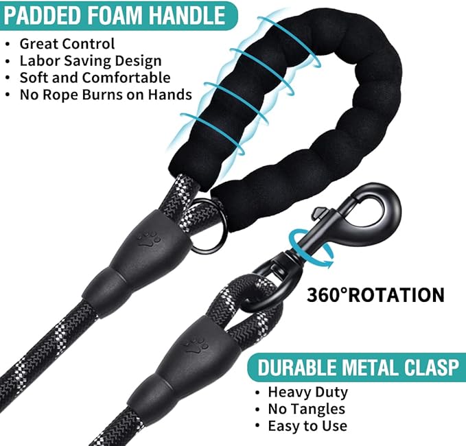 COOYOO 2 Pack Dog Leash 6 FT Heavy Duty - Comfortable Padded Handle - Reflective Dog Leash for Medium Large Dogs with Collapsible Pet Bowl