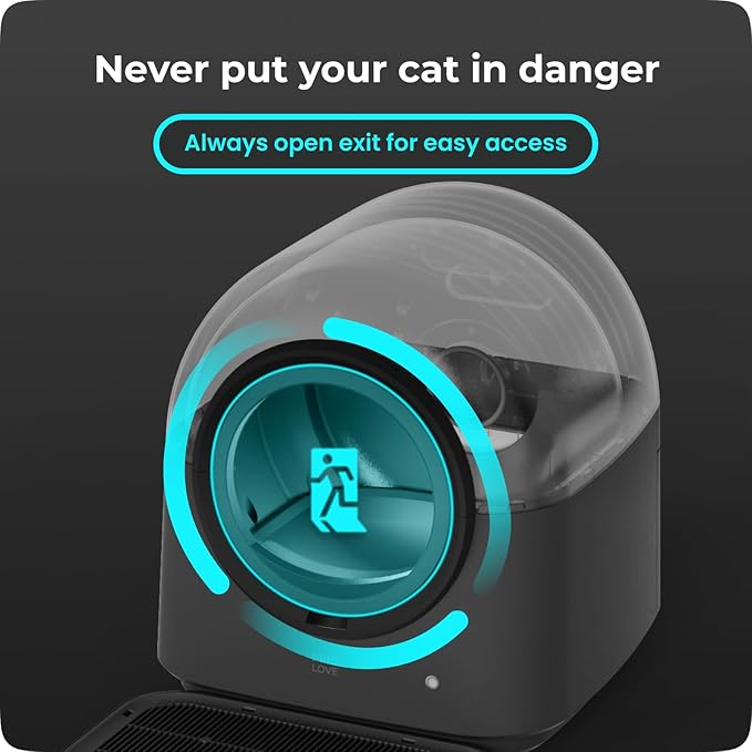 HHOLOVE TYPro Self Cleaning Cat Litter Box Automatic Hands-Free Smart Robot self Cleaning Cat Litter Box for Multiple Cats with APP Control Safe with Litter Mat Waste Bags and Deodorizer Dark Grey