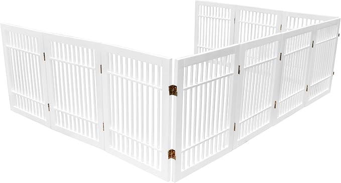 Pet Dog Gate Strong and Durable Freestanding Folding Acacia Hardwood Portable Wooden Fence Indoors or Outdoors by Urnporium (White Pet Gate, 10 Panel 24" Tall)