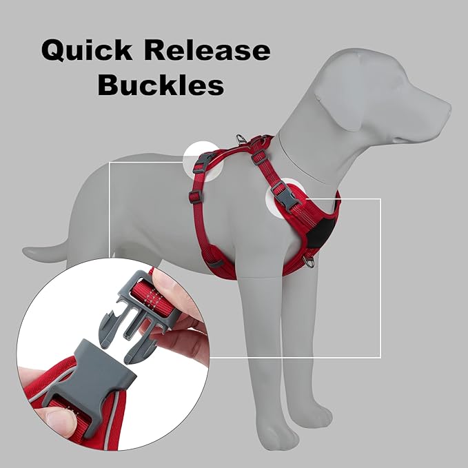 Plutus Pet No Pull Dog Harness, Release at Neck, Soft Padded, Reflective Adjustable Dog Vest Harness for Small, Medium, Large Dogs(Red, XL)
