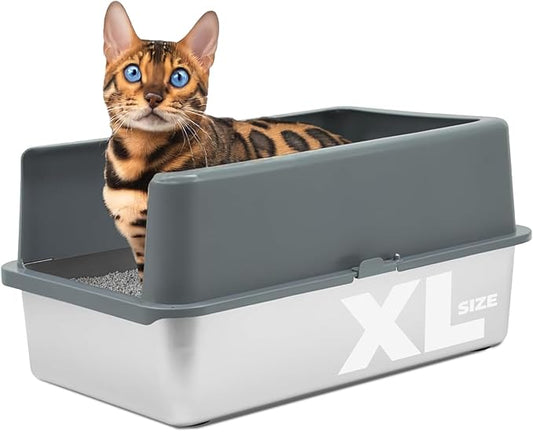 iPrimio Stainless Steel Litter Box - Cat Litter Box Enclosure with Enclosed Sides for Odor Control - Durable, Rust-Resistant Metal - Easy Clean Design, Applicable for Large Cats - 2 Pack