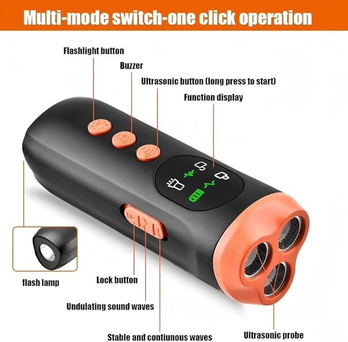 Dog Bark Deterrent Device Rechargeable Anti-Barking Device Ultrasonic Dog Barking Training Control Device Safe Effective Bark Control with LED Flashlight for Dogs Indoor Outdoor