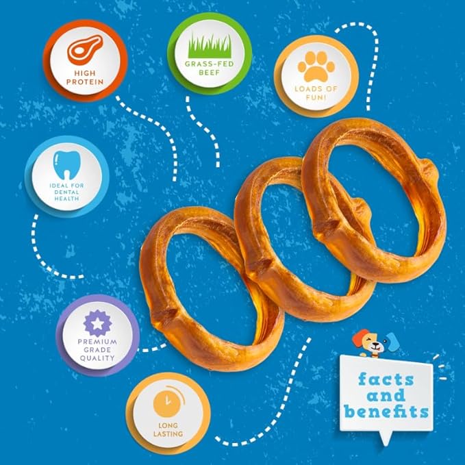 Jack&Pup Bully Rings for Dogs (8 Pack), 4" Bully Bones, Single Ingredient Dog Ring, Rawhide Free Dog Chews