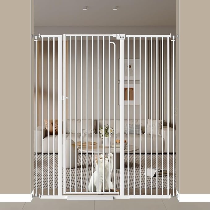 57.09" Extra Tall Cat Gate for Doorways, 43.31'' - 48.03'' Wide High Pressure Mounted Dog Gate, Tall Pet Gates for Doorways No Drilling, Auto Close Safety Baby Gates for Dogs Cats(White)