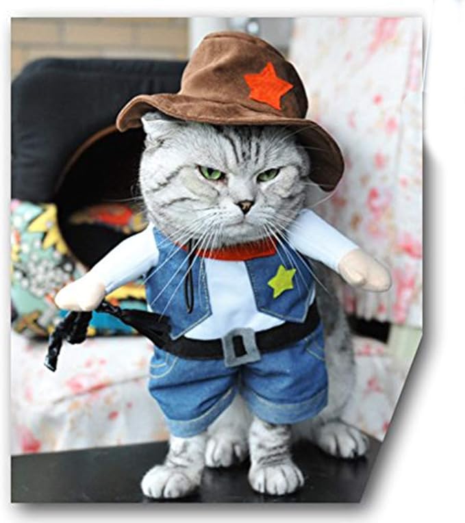 NACOCO Cowboy Dog Costume with Hat - Blue Cat & Small Dog (Medium)