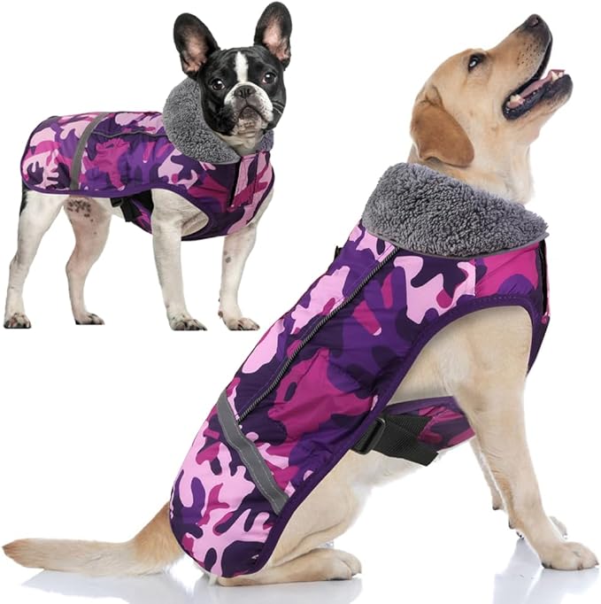 Doglay Dog Coat, Waterproof Dog Jacket Pet Winter Coat for Cold Weather with Thicken Furry Collar, Reflective Puppy Winter Jacket Warm Fleece Lining for Small Medium Large Pets