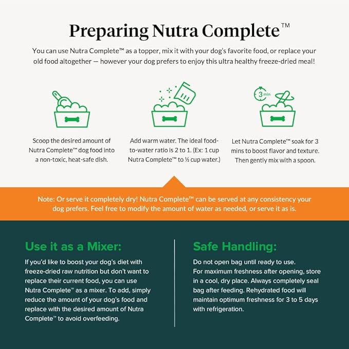 ULTIMATE PET NUTRITION Nutra Complete Freeze Dried Raw Dog Food, Veterinarian Formulated with Antioxidants, Prebiotics & Amino Acids (1 Pound, Pork)