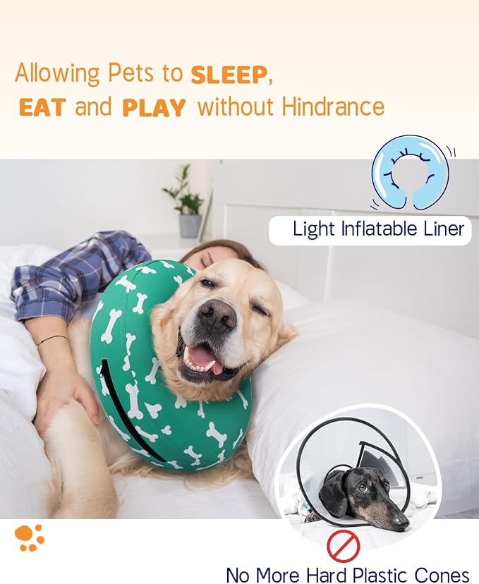 Supet Inflatable Dog Cone Collar for Large Medium Small Dogs, Soft Cone Collar for Dogs Cats, ECollar Doggie Neck Donut Dog Cone Alternative After Surgery