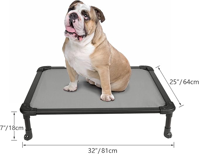 Veehoo Chew Proof Elevated Dog Bed - Cooling Raised Pet Cot - Rustless Aluminum Frame and Durable Textilene Mesh, Unique Designed No-Slip Feet for Indoor or Outdoor Use, Grey, Medium, CWC2002
