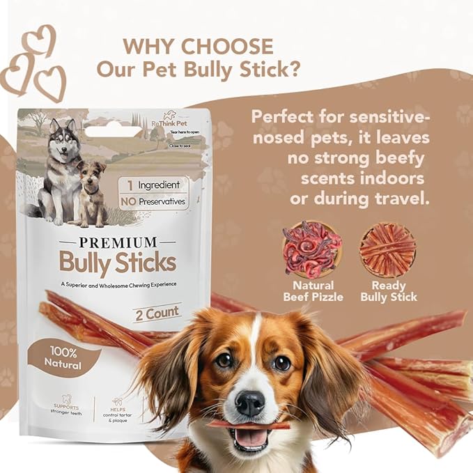 Bully Sticks for Dogs, 8 Count (4 Packs) – Premium All-Natural Beef Chews, Odor-Free, Long-Lasting Dog Treats, Rawhide Alternative for Small & Medium Breeds
