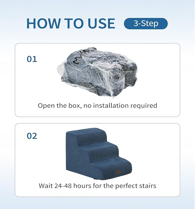 Made4Pets Dog Stairs Ramp for Small Dogs, 3-Step Dog Steps for Bed Couch Sofa and Chair, 35D Foam Pet Steps for Small Dogs and Cats, Non-Slip Bottom Pet Stairs, Navy