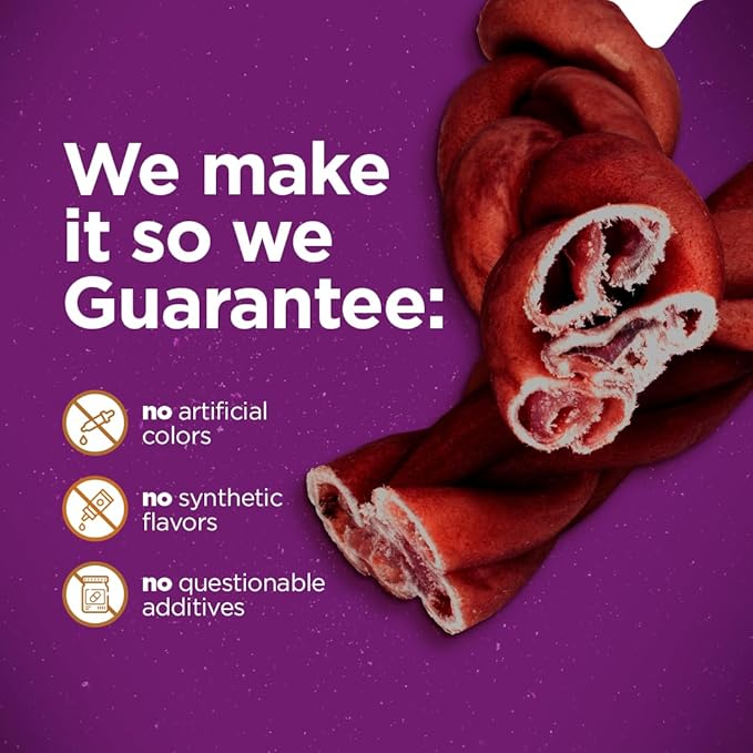 Natural Farm Odor-Free Super Braided Collagen Dog Chews (12-Inch, 5-Pack) First Ever Real Bull Sticks Alternative: 100% Natural Angus Hide Collagen Treats - More Protein, More Chew Time for All Dogs