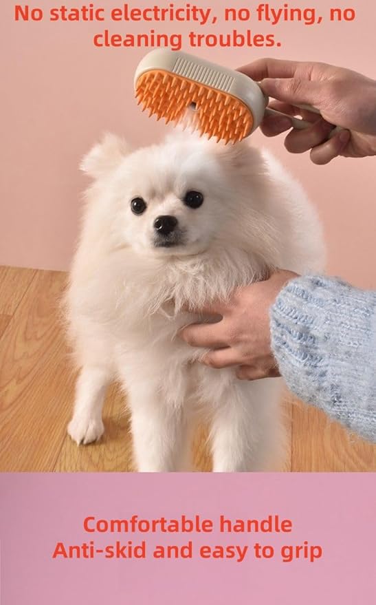 Pet Hair Removal Steam Brush With Enhanced Spray - Long Comb for Shedding - Cloud Care Water Brush for Long & Short Hair - Ideal for Indoor Cats & Dogs