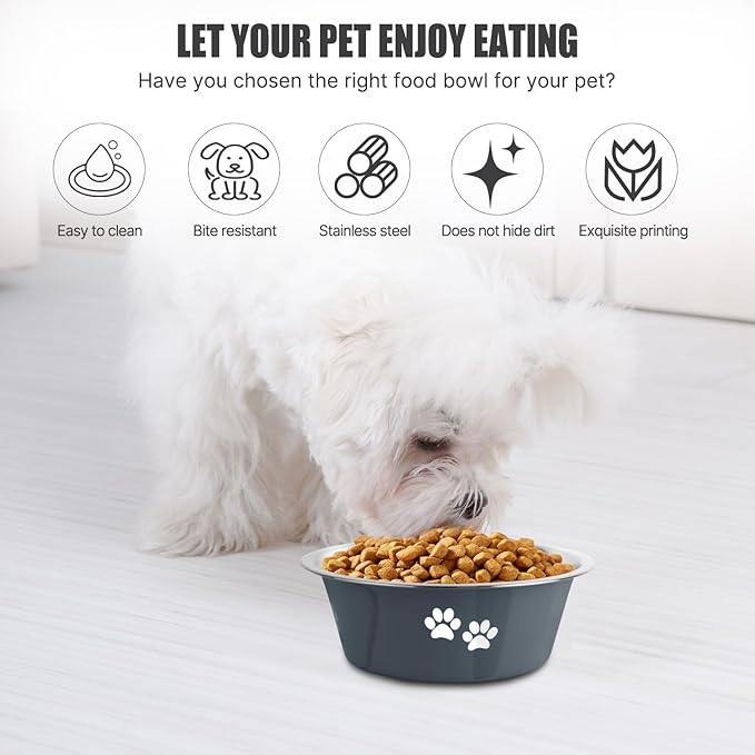 Stainless Steel Dog Bowls, Nonslip Rubber Bottom No Spill Proof Skid Metal Insulated Dog Bowls for Large Medium Small Breed Dogs (Grey, 3.6 Cups/29 OZ)