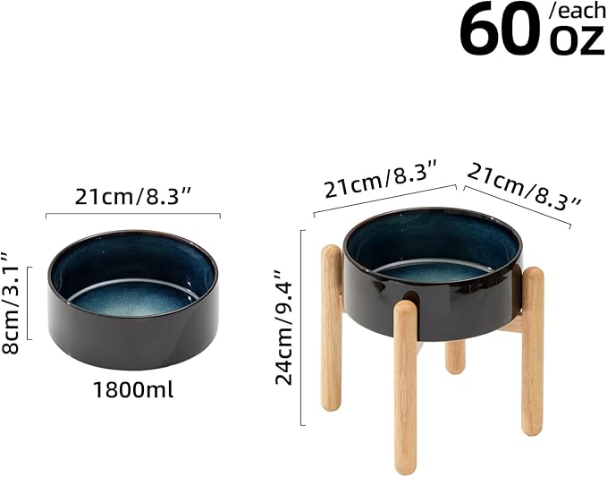 Ceramic 8.2inch Raised Dog Bowl with Stand for Large - Breed Dogs, Pet Food and Water Feeder(Single Bowl with Stand - Starry Sky)