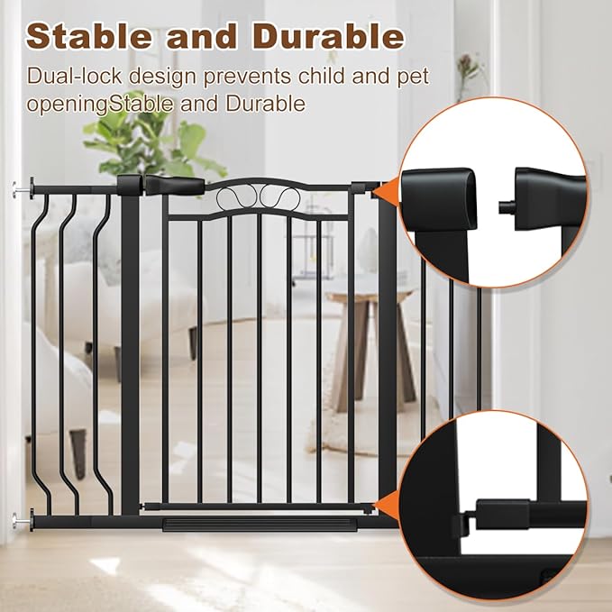 Extra Wide Baby Gate 62.2-71.6" for Stairs No Drilling, 30" Tall Auto Close Press Mounted for Doorways, Adjustable Width Walk Through Long Gates for Kids or Pets, Black