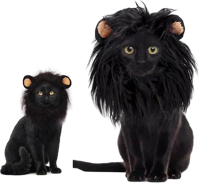 Cat Wig Funny Cute Cat Costume Hat Lion Mane Accessories Dress Up Clothing Festival Party (Black, Large)