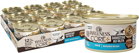 Wellness CORE+ Digestive Health Pate Adult Wet Cat Food, Natural, Protein-Rich, Grain Free, 3 Ounce, 12 Pack (Whitefish)