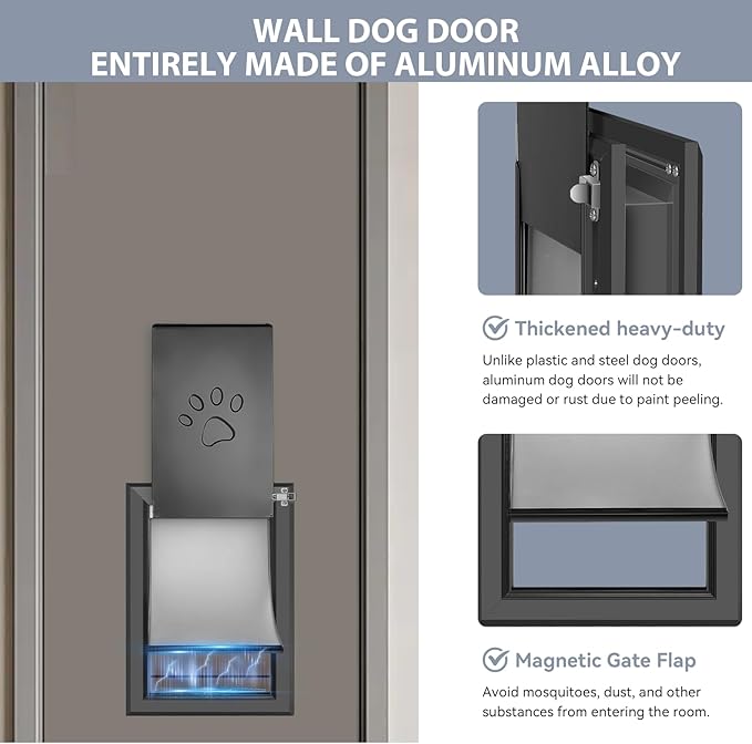 [Petoasis] Heavy Duty Aluminum Dog Door with Lock,3 Flap Insulated Doggie Doors with Installation Manual,Durable and Rust Resistant, Patent: USD1057087S, (Black, XLarge for Wall)