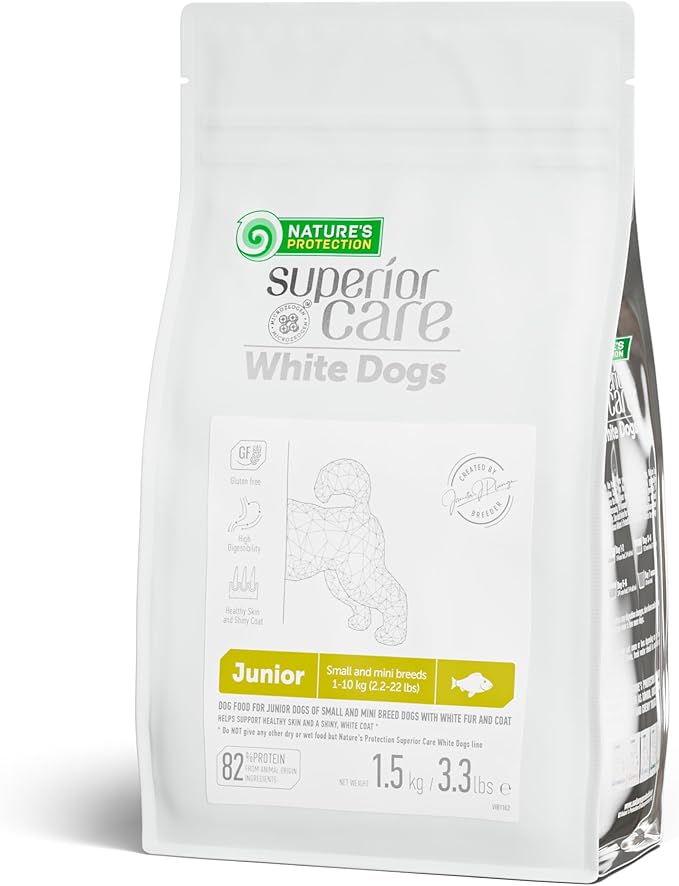 Nature's Protection Puppy Food Small Breed - High Protein, Grain-Free, Tear Stain Formula Dry Dog Kibble for White & Light Fur Dogs (Superior Care - White Fish, 3.3 lb)