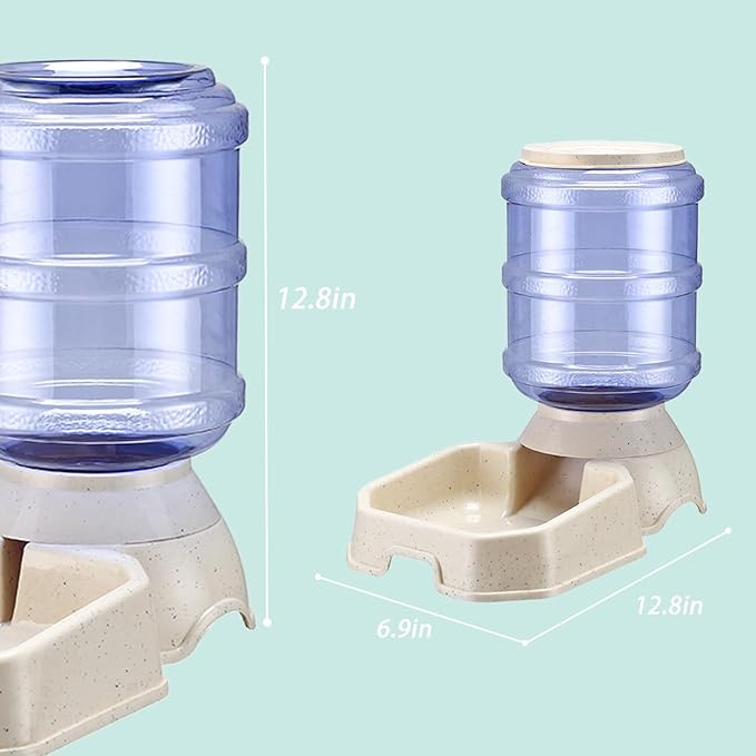 Automatic Pet Feeder & Waterer Set of 2 Pack, Self Feeding Replenish Dog Cat Bowls, Gravity Food & Water Storage Container Fountain Jug Pet Supplies Plastic Skid Proof Rubber Feet (White)