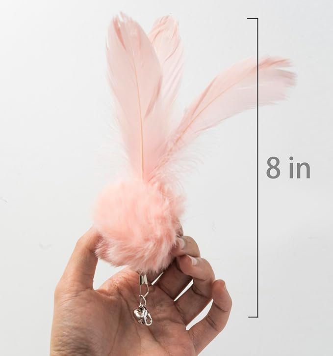 Generic Cat Feather Toy for Cat Pink 2pcs Prue Cat Feather Toy for Cat, Feather Stick with Bell and Feather Accessories, Interactive Cat Toy for Kitten, Catnip Toy for Cats