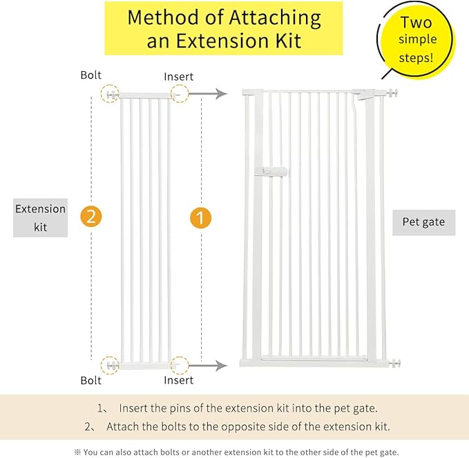 Lumizone Extra Tall Cat Gate Extension Kit 61.02" High Pressure Mounted 2025 New 12.60" Extra Wide 1.37" Gap No Drilling Tall Pet Gate for Dogs (White, 12.60"/32CM)