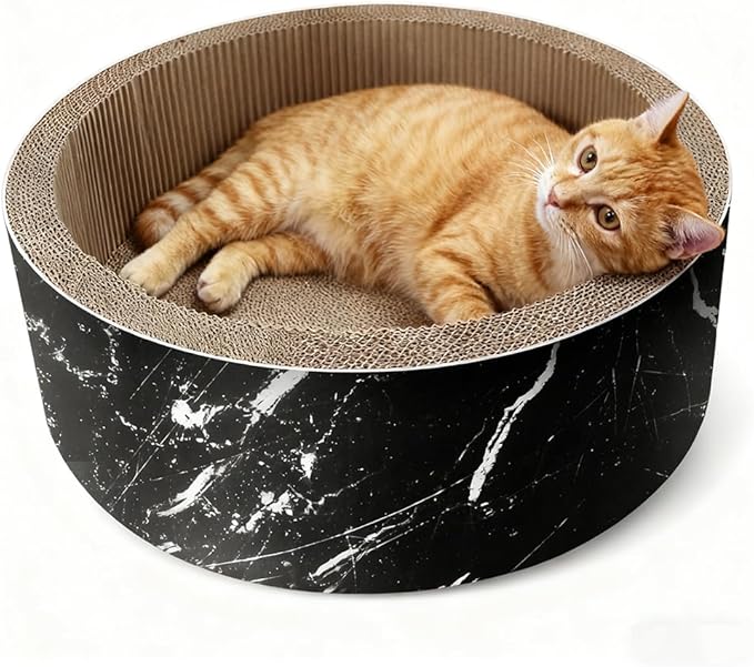 Cat Scratcher Post & Board, Round Cat Scratching Lounge Bed, Durable Pad Prevents Furniture Damage, 17.32'' x 17.32''x 6.11'', Black