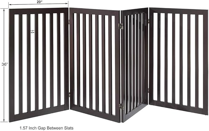 unipaws 36" H Free Standing Pet Gate for Dog Cat, Tall Wooden Dog Gates for Doorway, Stairs, Foldable Pet Fence for The House, Expandable Dog Barrier, Indoor Use, Espresso