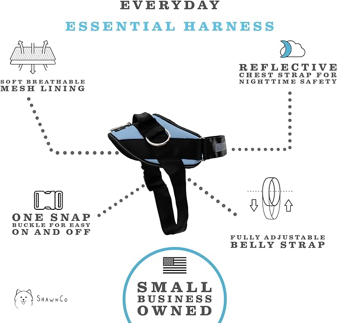 ShawnCo Essential Dog Harness, No-Pull Pet Vest with 3 Leash Clips, No Choke, Reflective, Adjustable and Padded, for Easy Walking and Training for Small, Medium and Large Dogs (Moonglow, S)