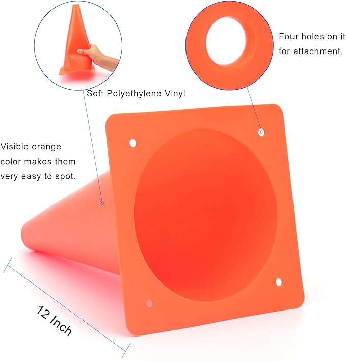 12 Inch Traffic Training Cones, Plastic Safety Parking Cones, Agility Field Marker Cones for Soccer Basketball Football Drills Training, Outdoor Sport Activity & Festive Events - 6 Colors
