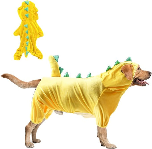 Hotumn Dinosaur Dog Halloween Costume Pet Dino Hoodie for Medium Dogs (X-Large, Yellow)