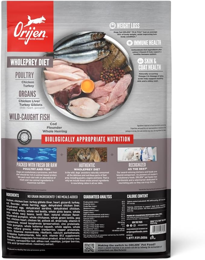 ORIJEN Grain Free High Protein Dry Dog Food Fit & Trim Recipe 13lb Bag