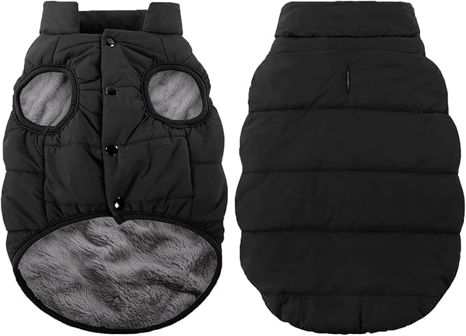 ASENKU Windproof Dog Winter Coat Waterproof Fleece Jacket Cold Weather Pet Apparel for Small Medium Large Dogs (Black, 2XL)